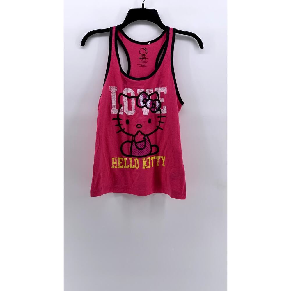 HELLO KITTY Women's Pink-Black Graphic Scoop-Neck Tank SZ M